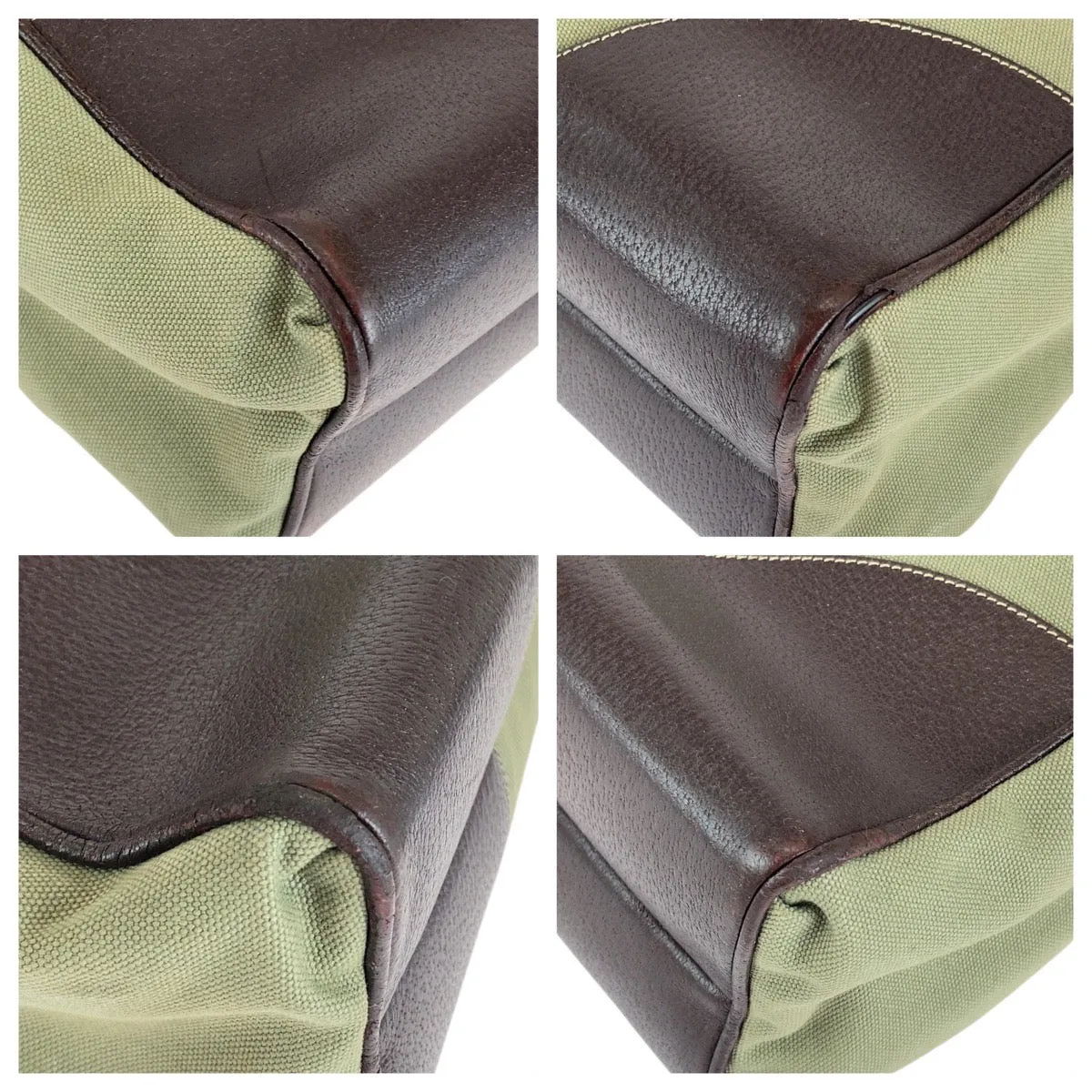 PRADA Tote Bag Canvas, Leather Khaki Brown SilverMetal Tote Bag Shoulder Bag Unisex Triangle With logo Women Used