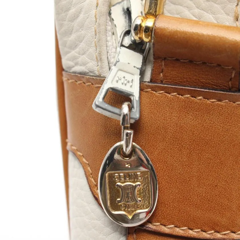 Pre-loved CELINE Shoulder Bag Leather Off White Brown 959214