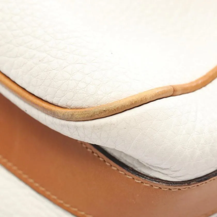 Pre-loved CELINE Shoulder Bag Leather Off White Brown 959214