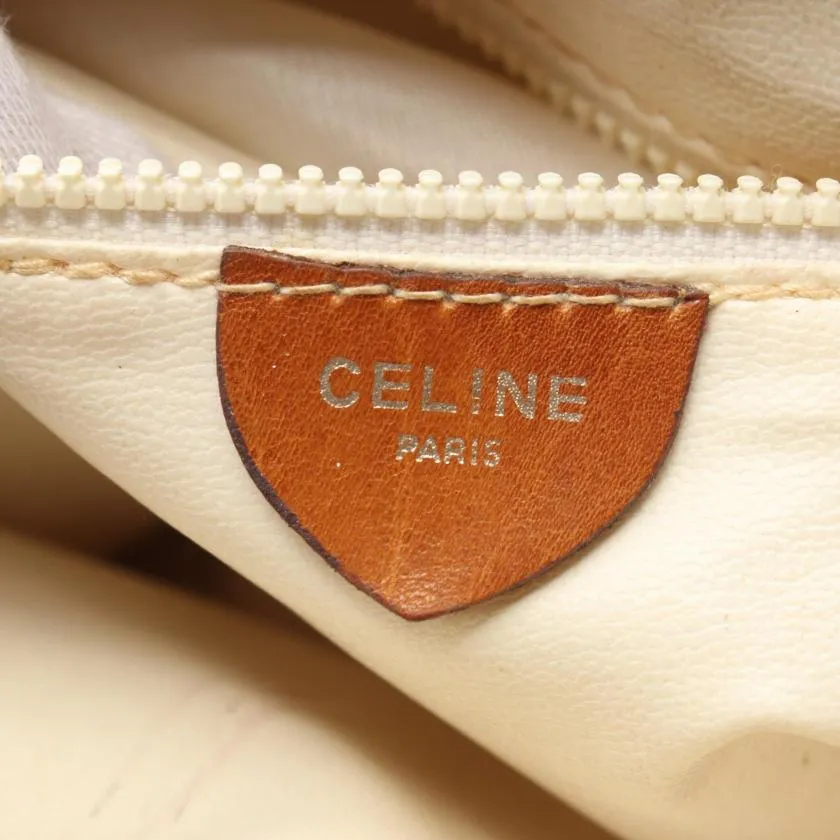 Pre-loved CELINE Shoulder Bag Leather Off White Brown 959214