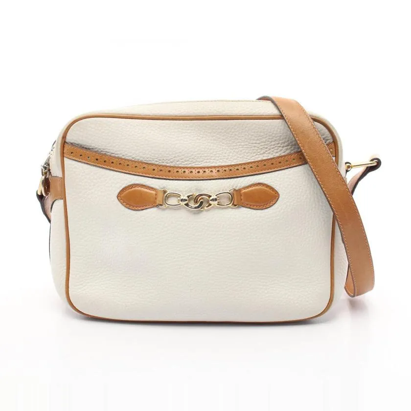 Pre-loved CELINE Shoulder Bag Leather Off White Brown 959214