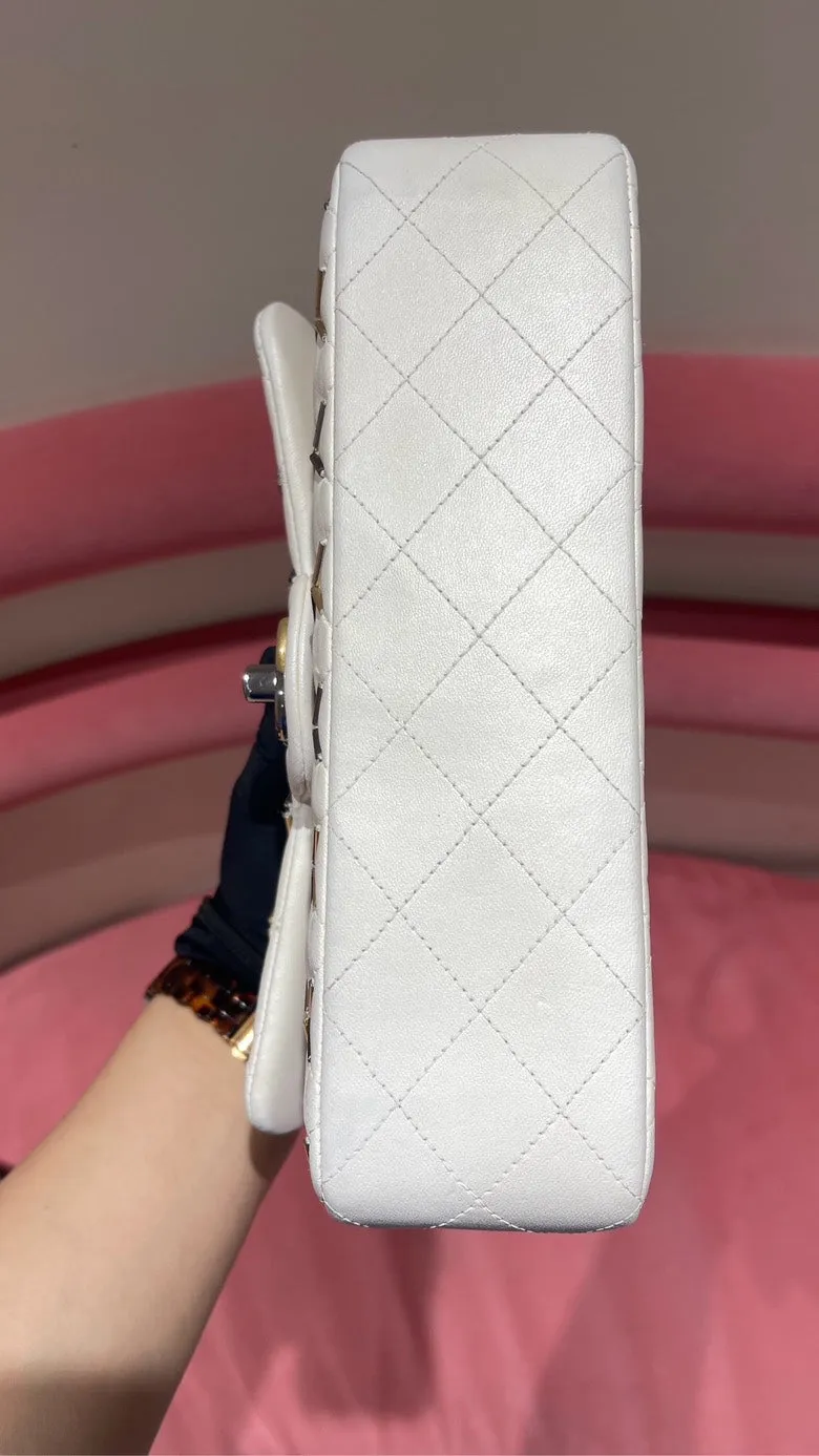 Preloved Chanel CF Medium White Leather Shoulder Bag