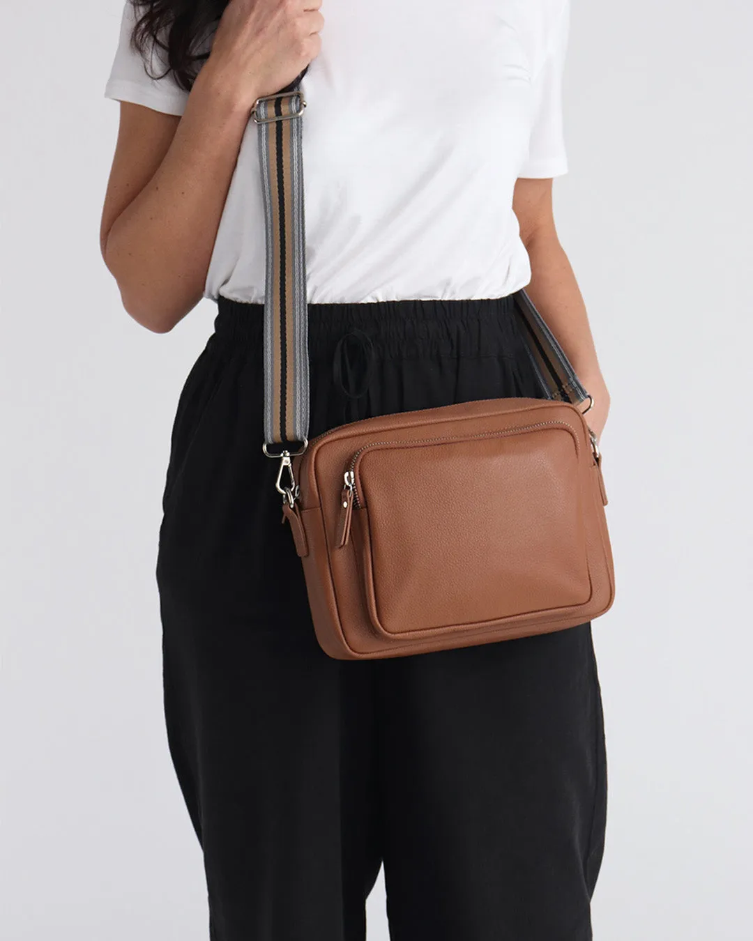 Raye Leather Maxi Crossbody Bag - Tan