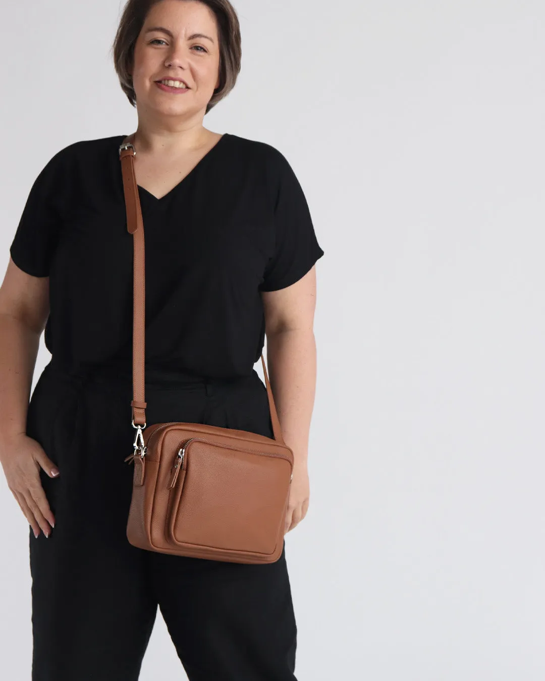 Raye Leather Maxi Crossbody Bag - Tan