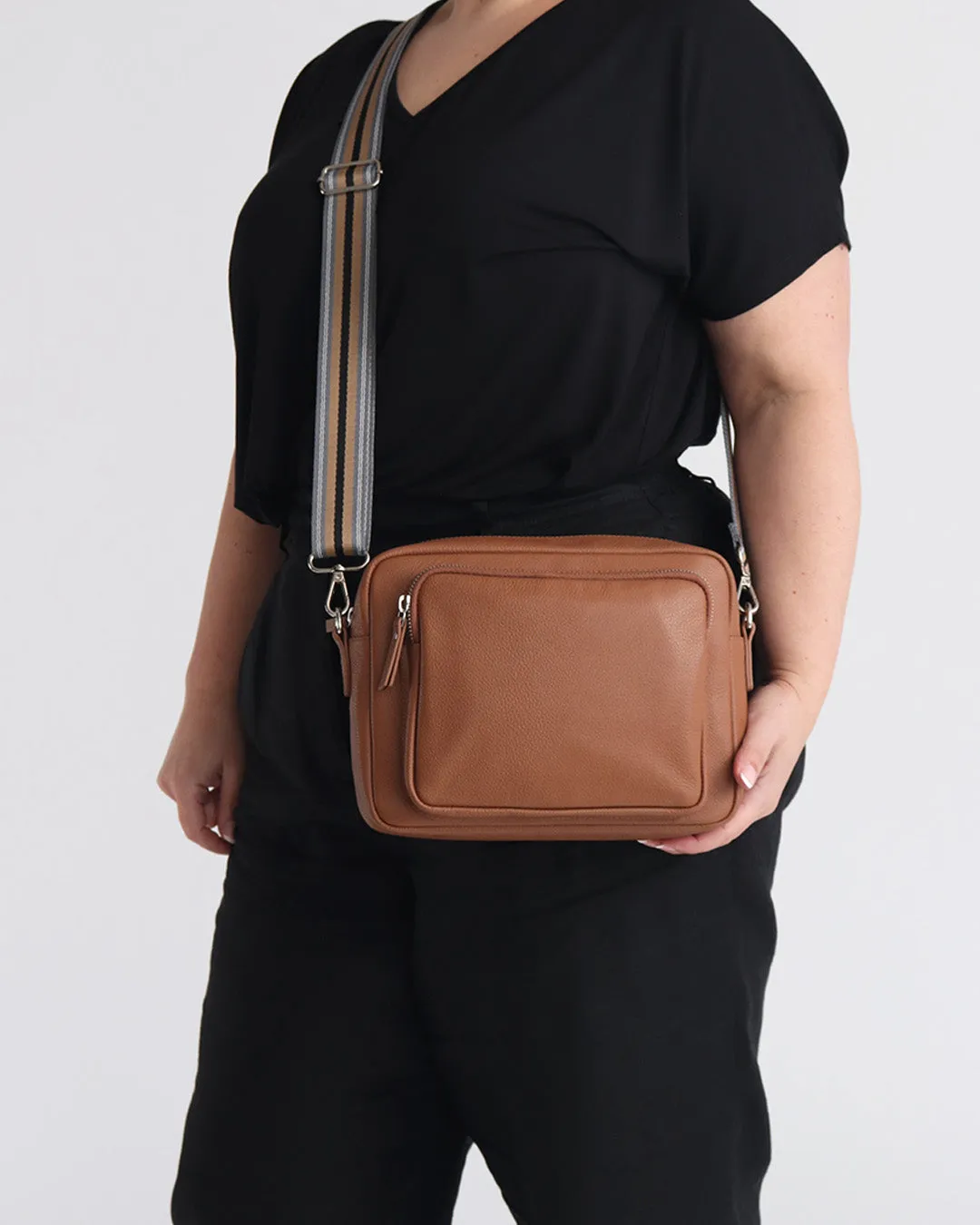 Raye Leather Maxi Crossbody Bag - Tan
