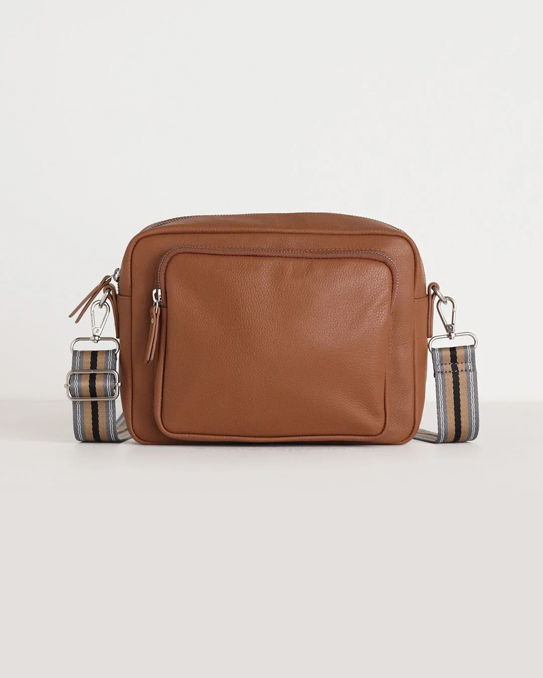 Raye Leather Maxi Crossbody Bag - Tan