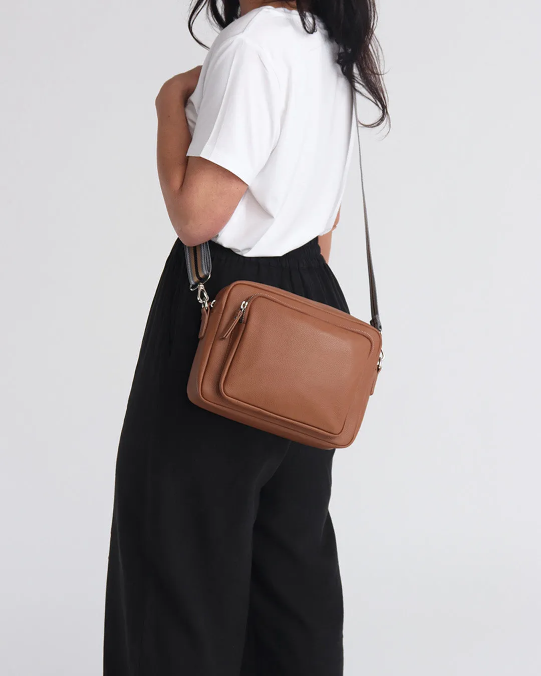 Raye Leather Maxi Crossbody Bag - Tan