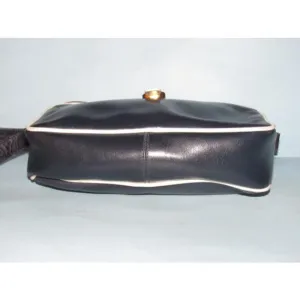 SALE! Gucci Navy Blue Leather With White Piping Shoulder Bag