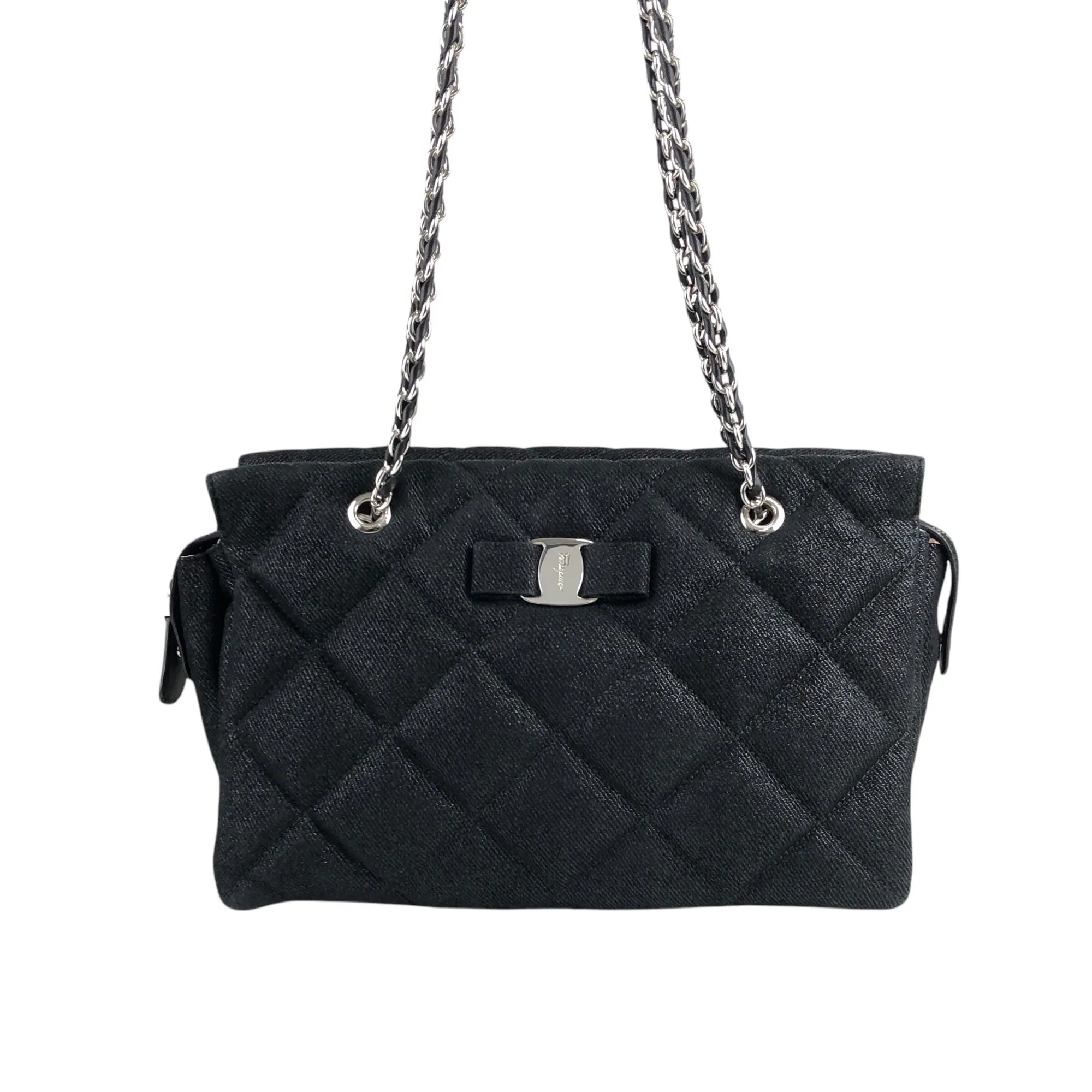Salvatore Ferragamo Logo Chain Handbag Shoulder bag Black Vintage im33vh