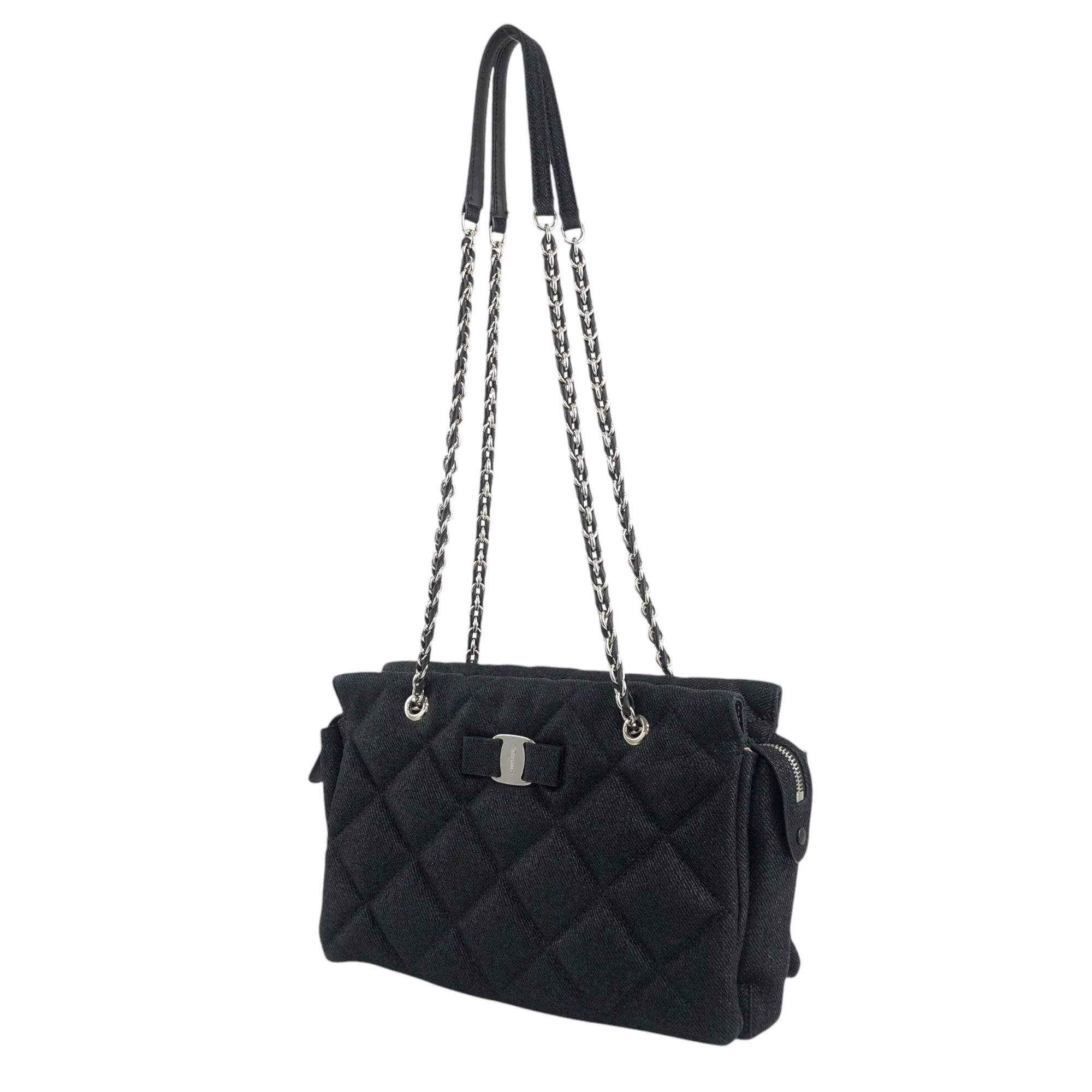 Salvatore Ferragamo Logo Chain Handbag Shoulder bag Black Vintage im33vh