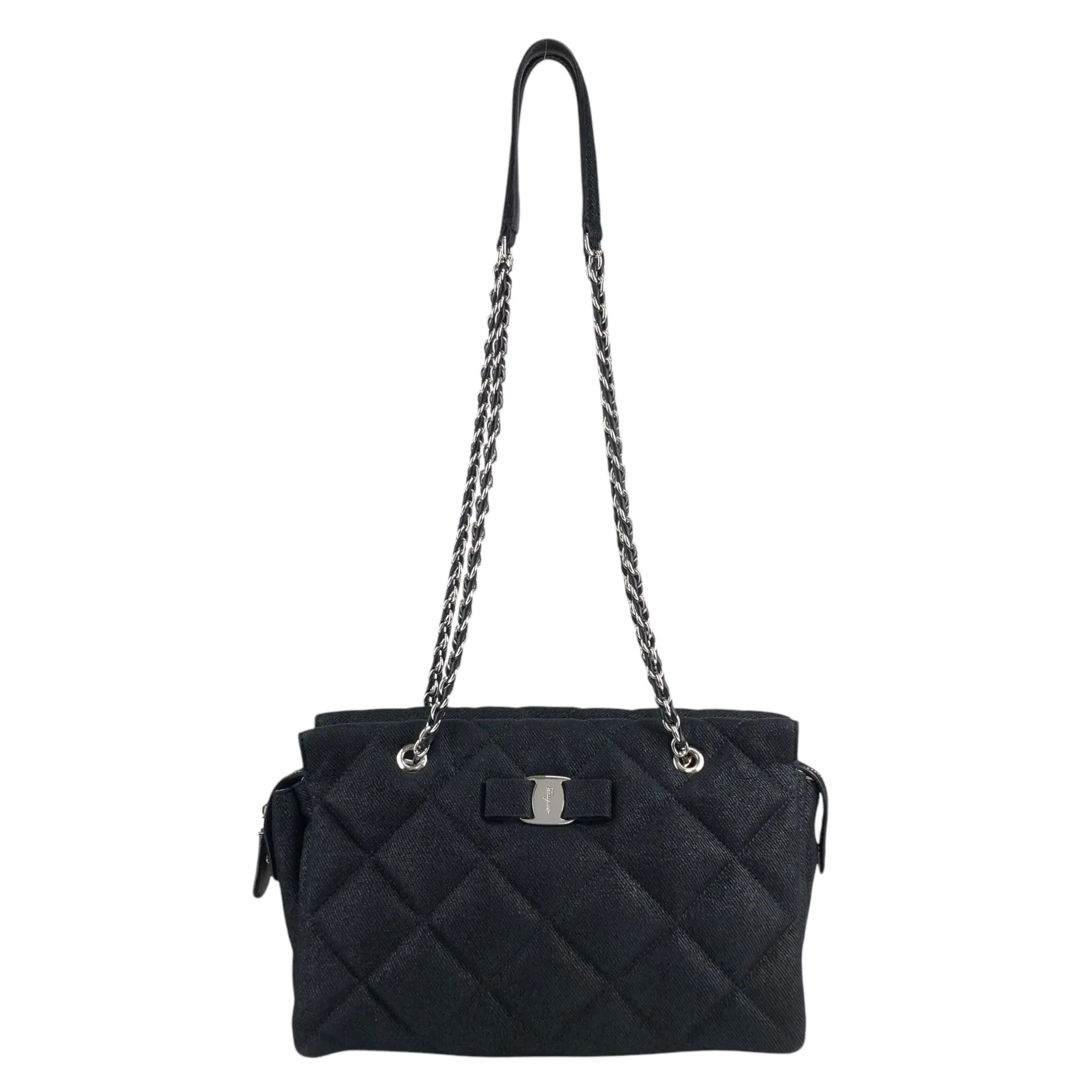 Salvatore Ferragamo Logo Chain Handbag Shoulder bag Black Vintage im33vh