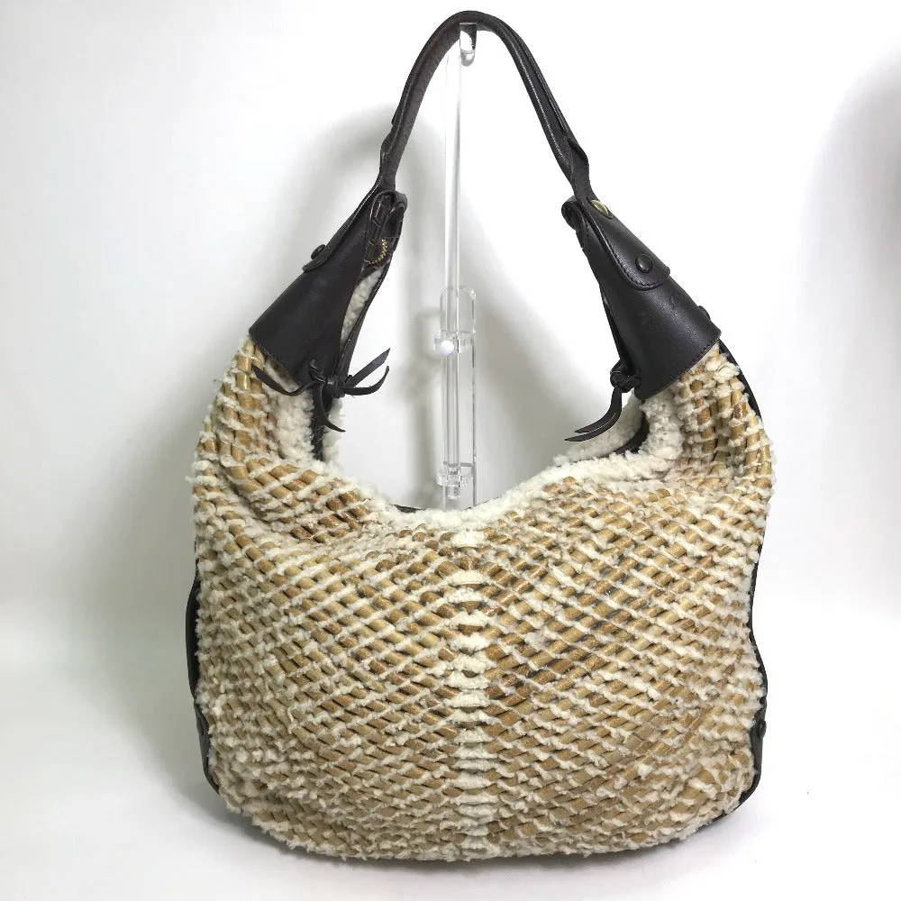 Salvatore Ferragamo Shoulder Bag 216353 Mouton, Leather beige Mouton crochet Women Used