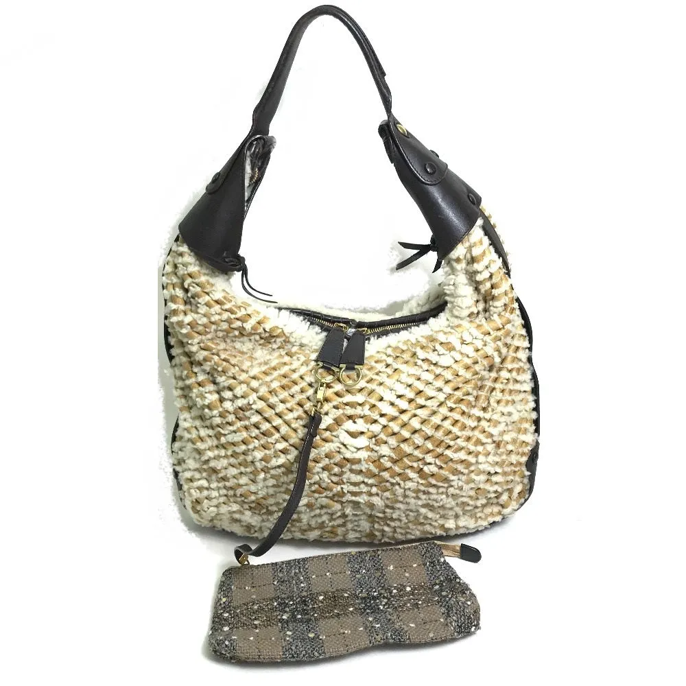 Salvatore Ferragamo Shoulder Bag 216353 Mouton, Leather beige Mouton crochet Women Used
