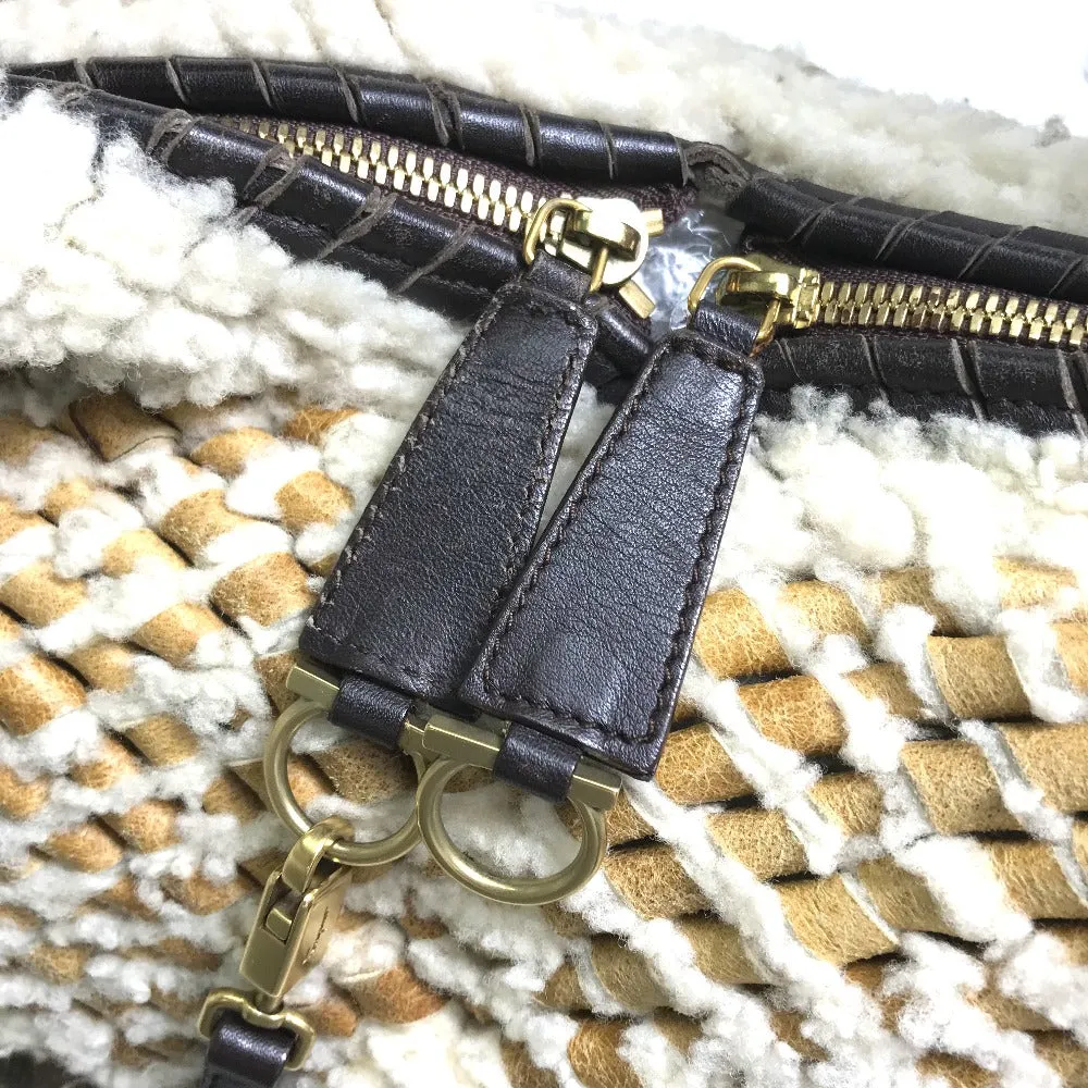 Salvatore Ferragamo Shoulder Bag 216353 Mouton, Leather beige Mouton crochet Women Used