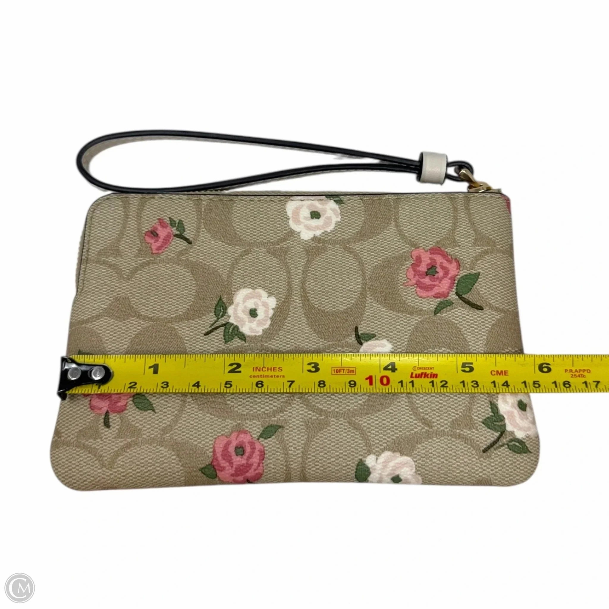 Signature Monogram Floral Corner Zip Wristlet Designer By Coach, Size: Small