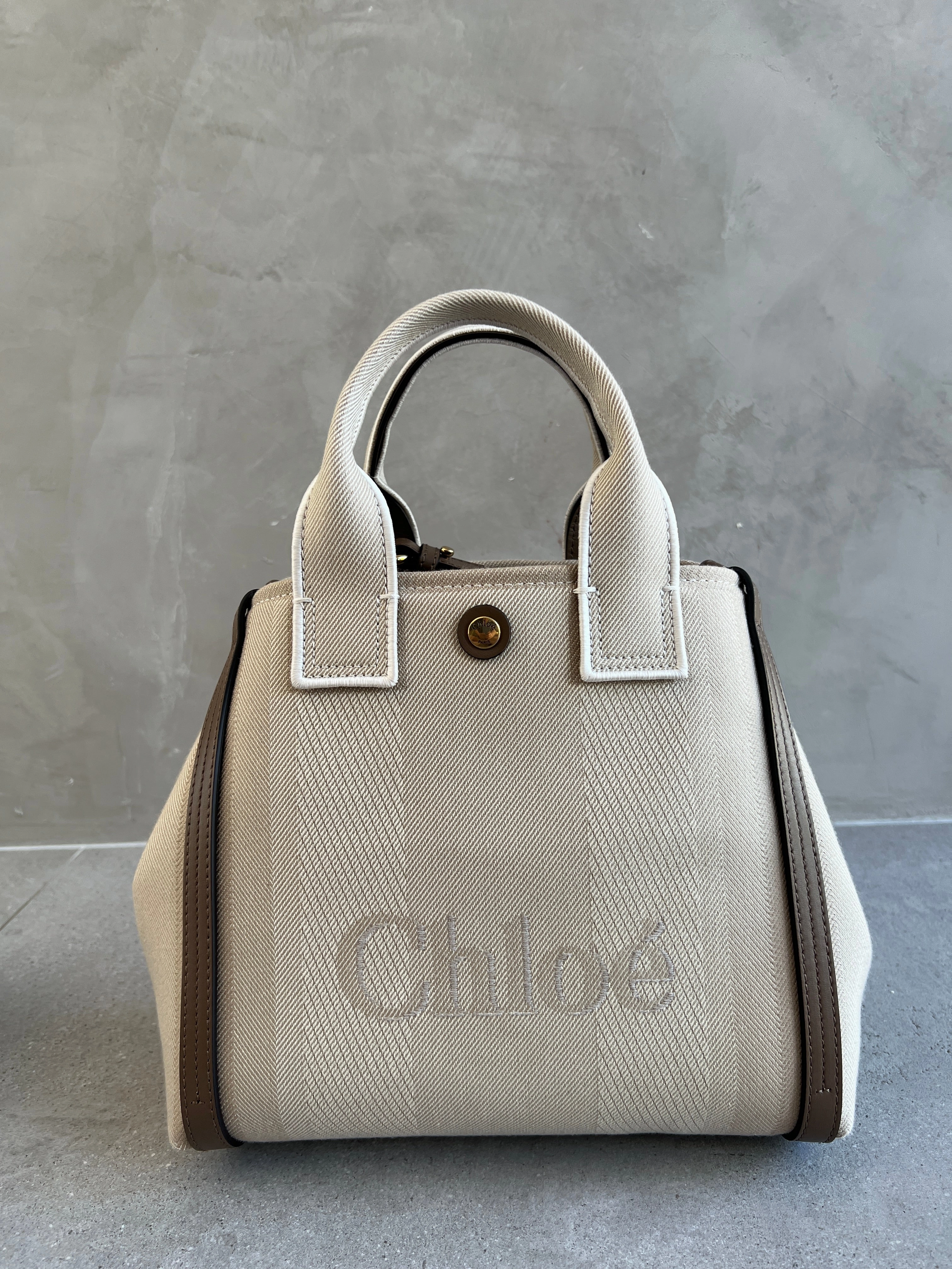 Small Canvas Carry Tote, Vegetal Beige