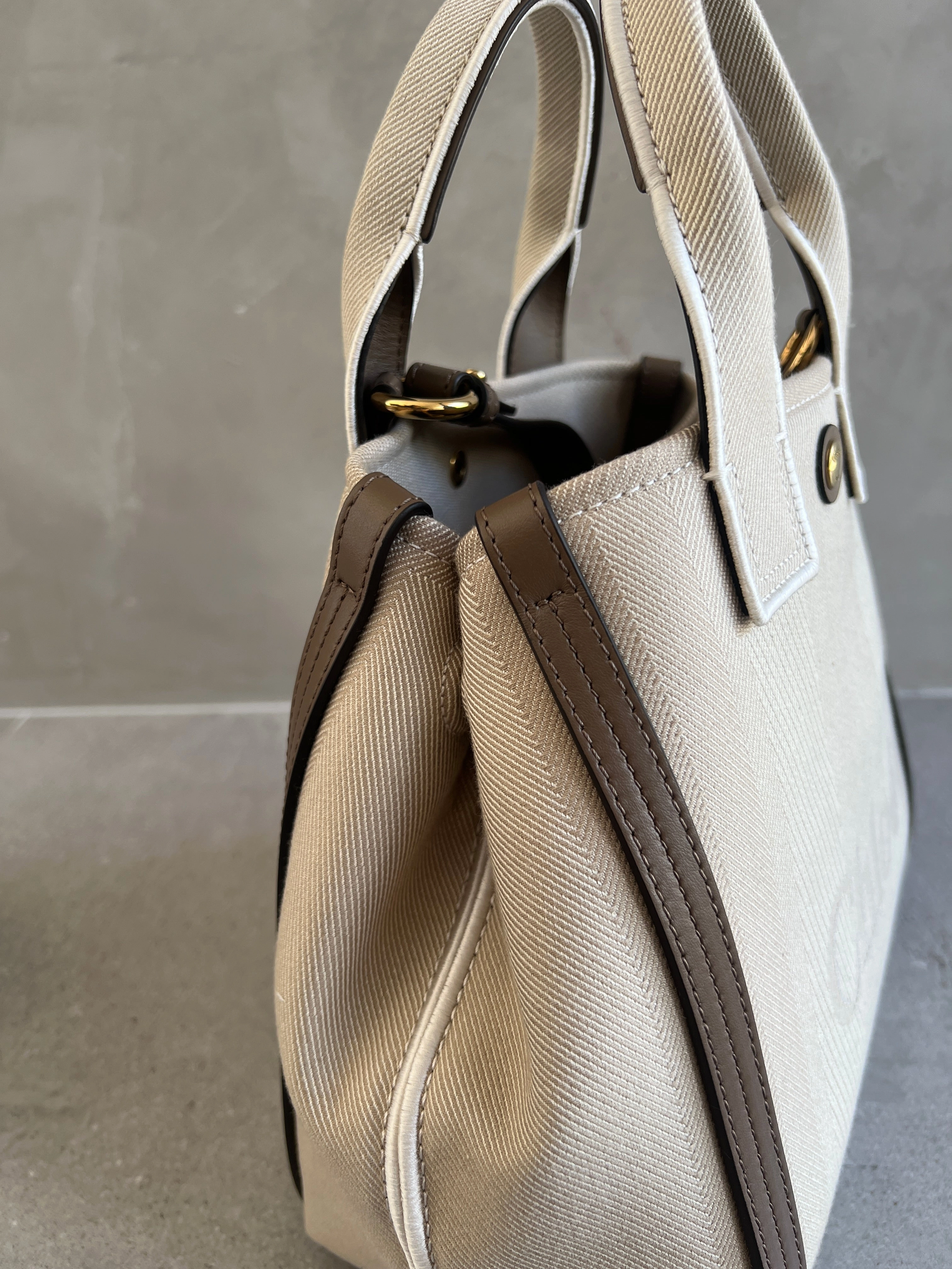 Small Canvas Carry Tote, Vegetal Beige