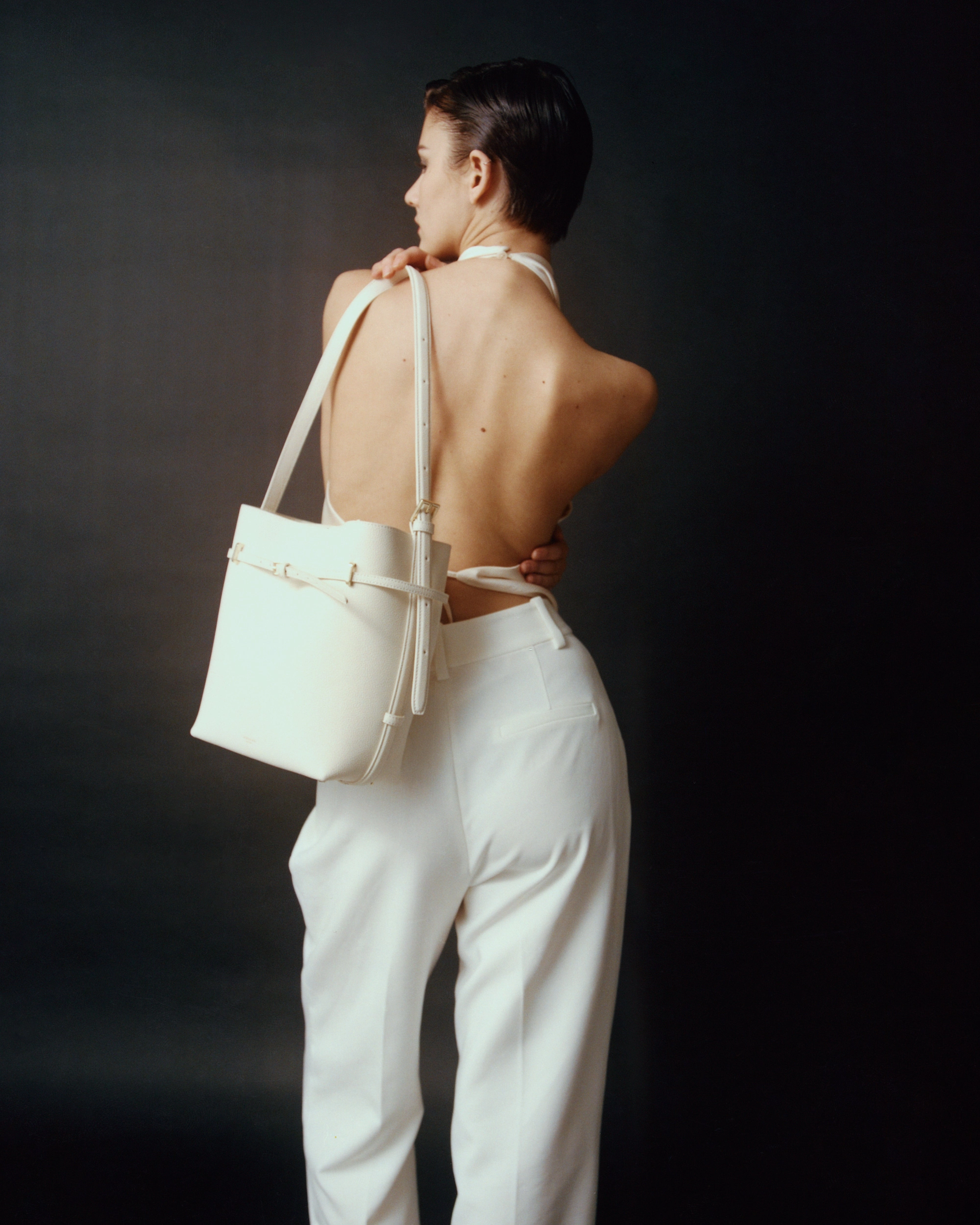 Small Ivory Belted Tote Bag