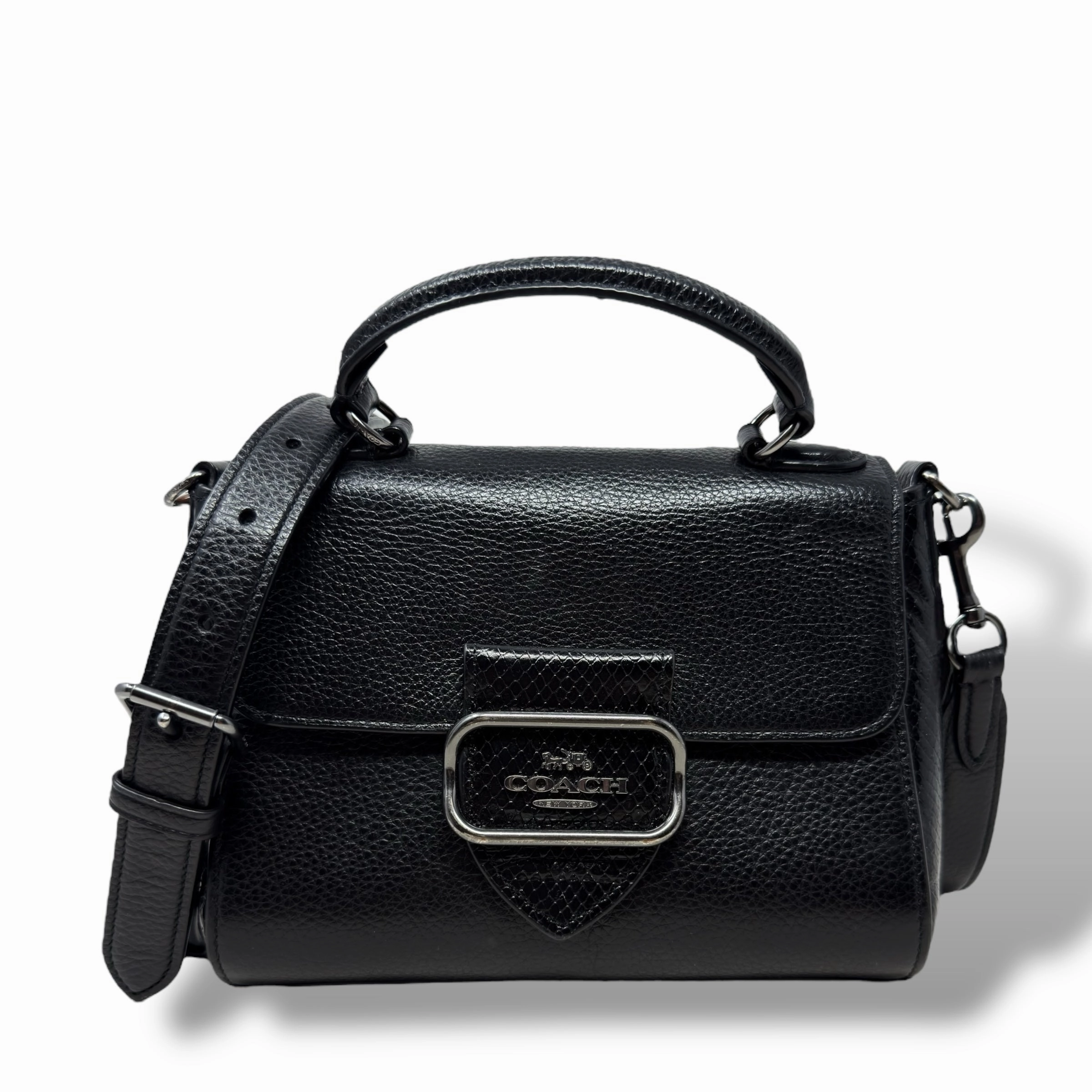 Snake Trim Morgan Top Handle Satchel Designer By Coach, Size: Medium