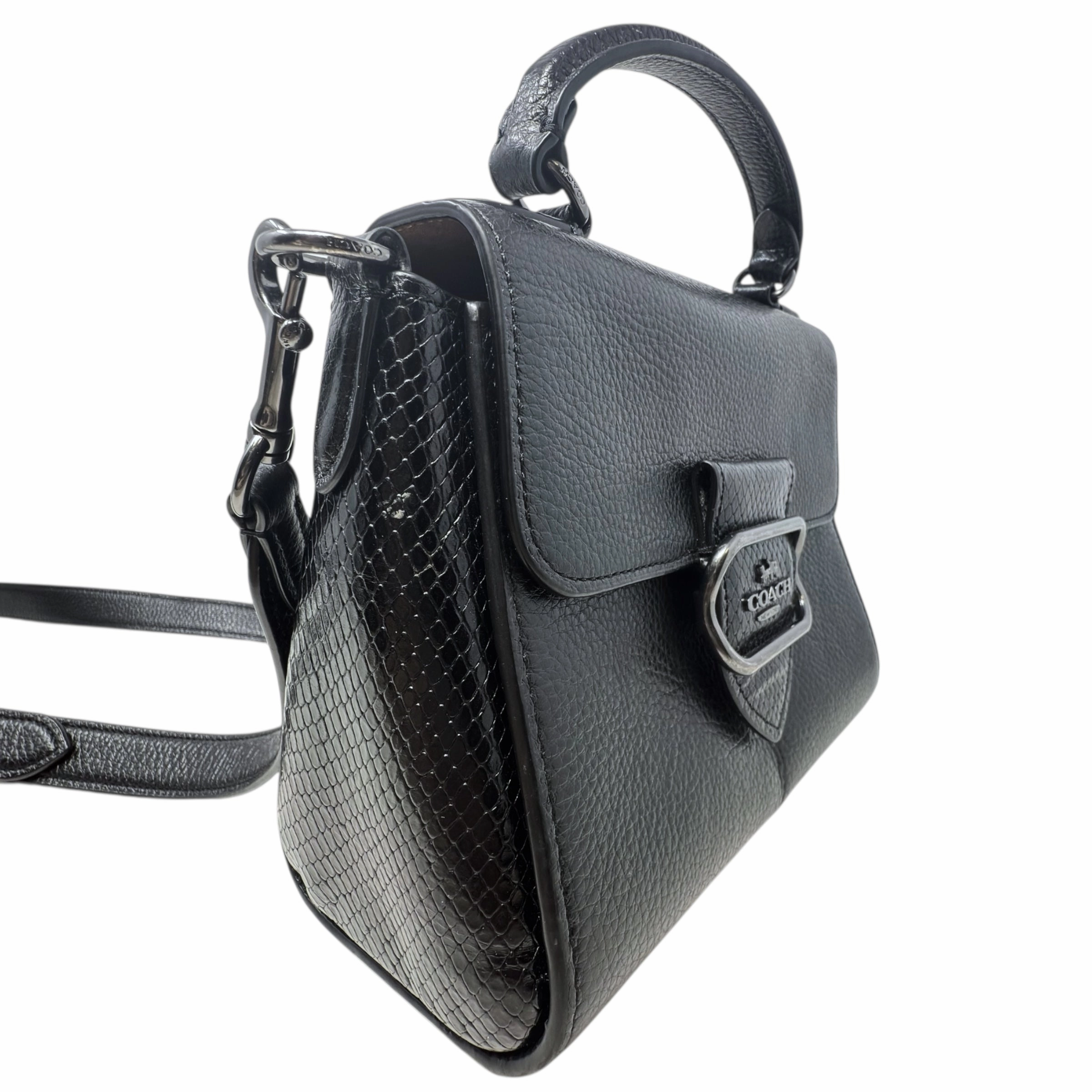 Snake Trim Morgan Top Handle Satchel Designer By Coach, Size: Medium