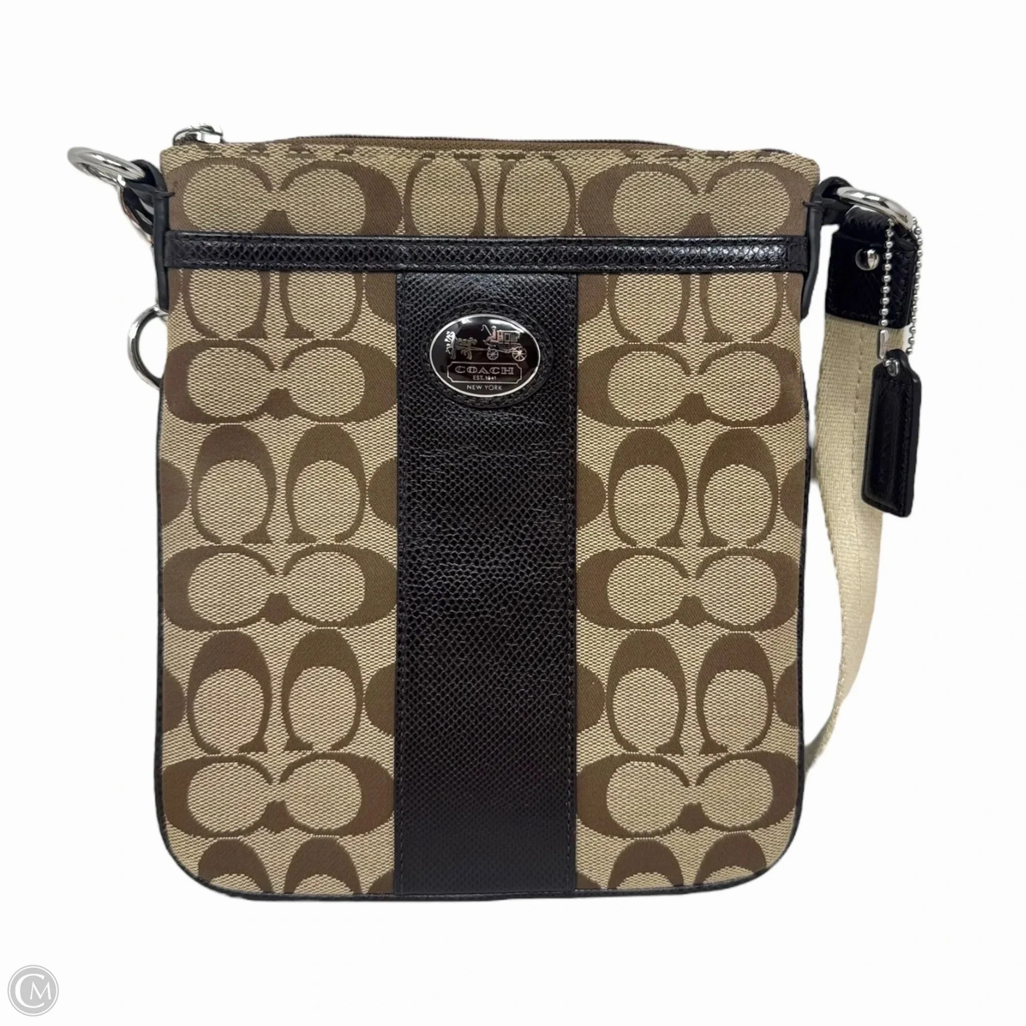 Sutton Signature Swingpack Designer By Coach In Khaki Mahogany, Size: Small