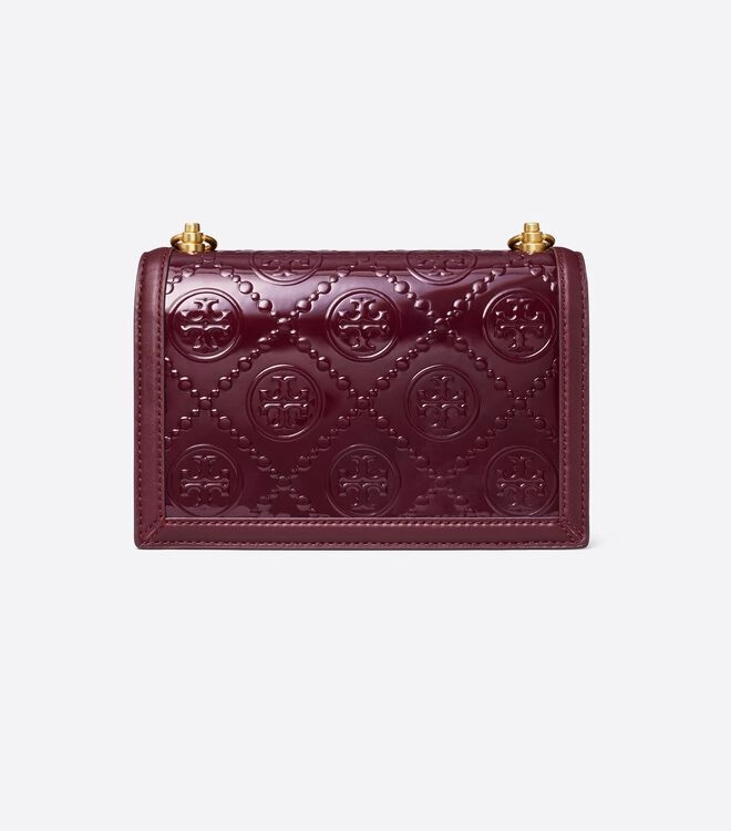 T MONOGRAM PATENT EMBOSSED SMALL SHOULDER BAG