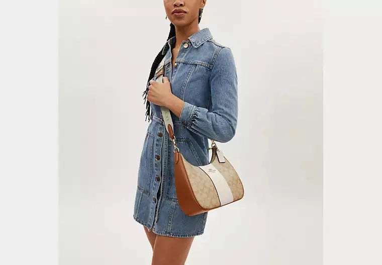 Teri Hobo Bag In Signature Canvas With Stripe