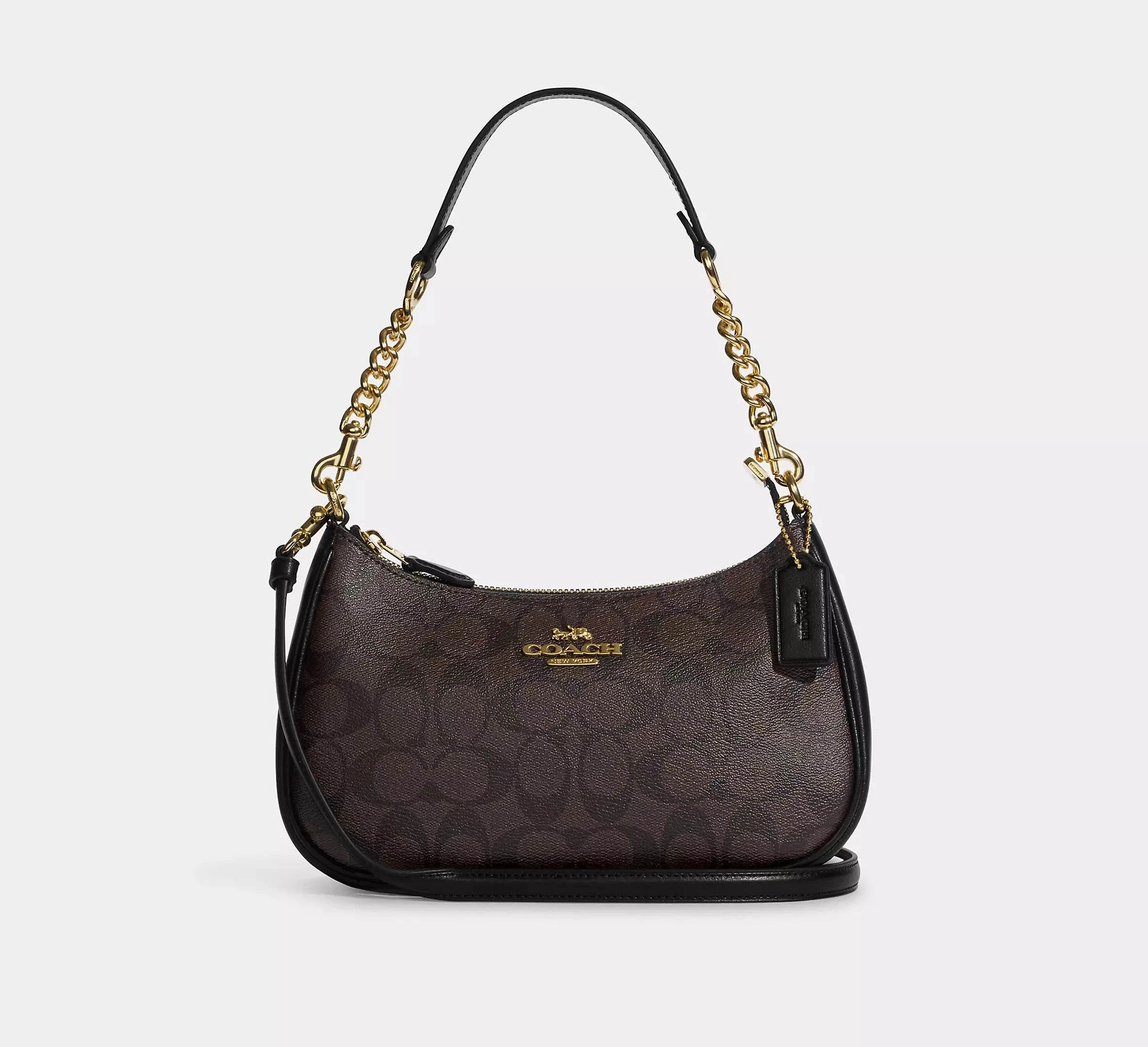 Teri Shoulder Bag In Signature Canvas Gold/Brown Black