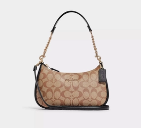 Teri Shoulder Bag In Signature Canvas Gold/Khaki/Black