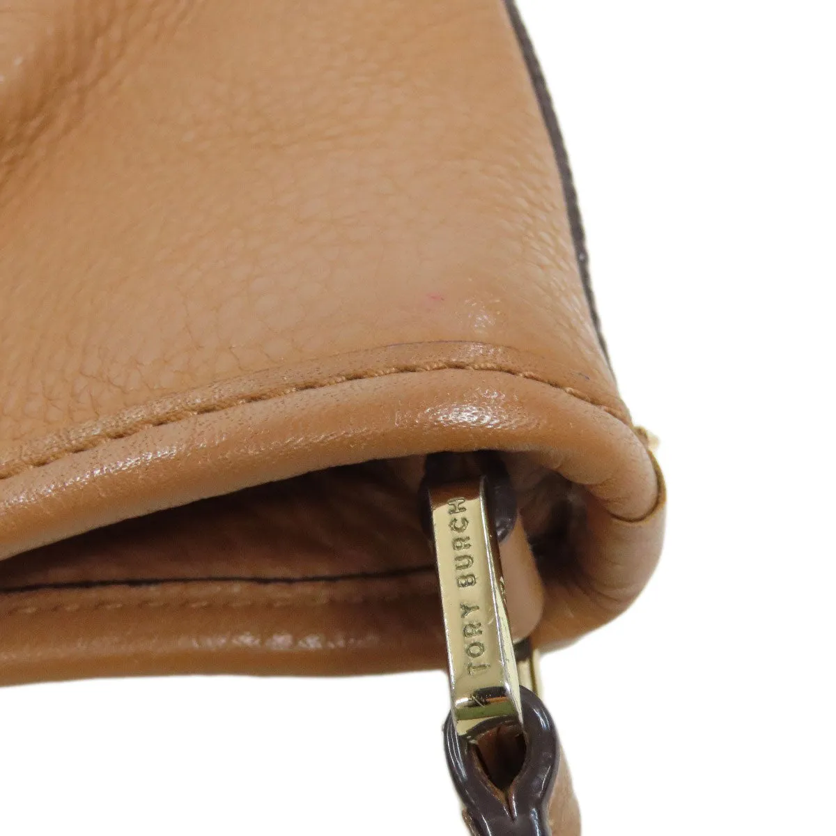 Tory Burch Shoulder Bag Calfskin Brown logo Women Used