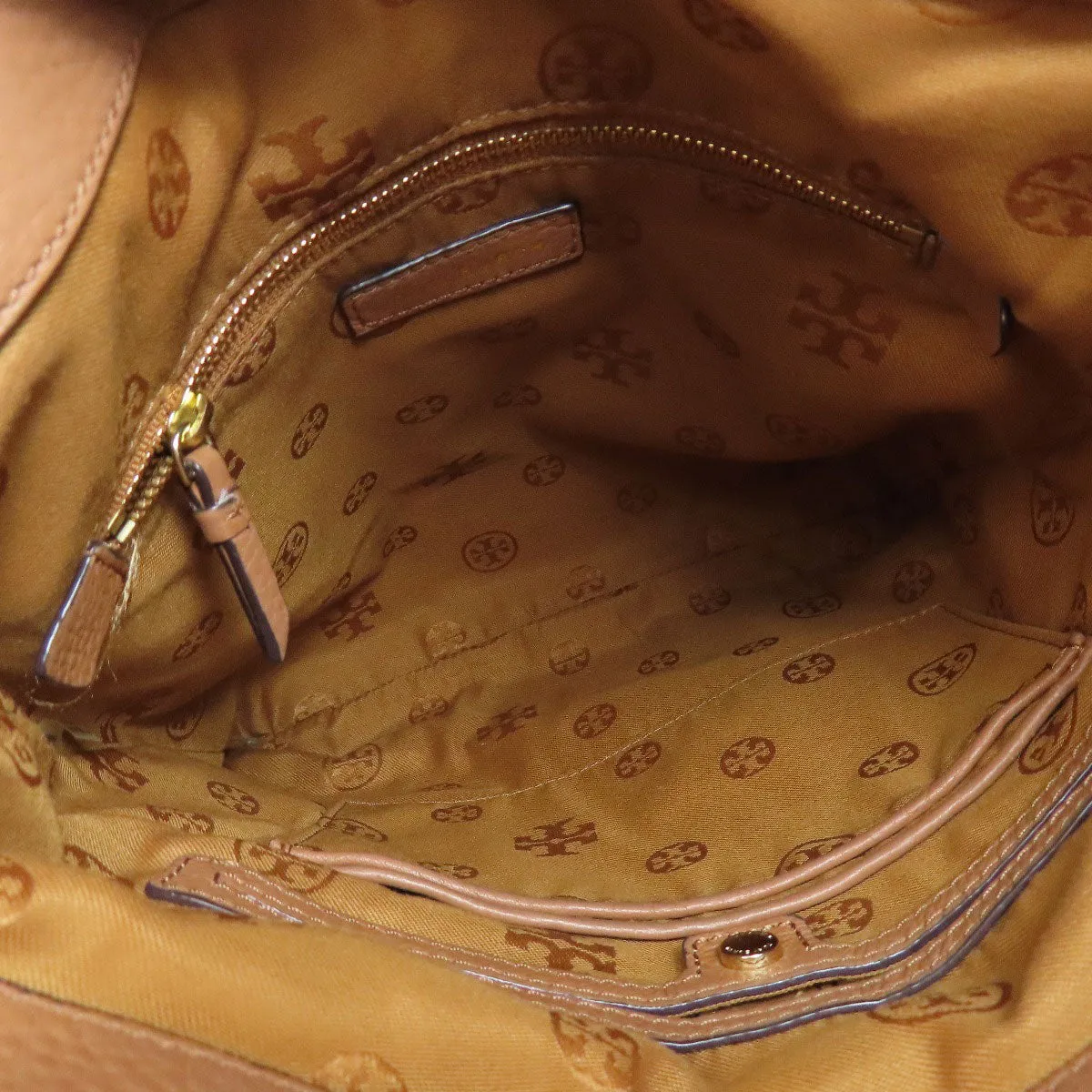 Tory Burch Shoulder Bag Calfskin Brown logo Women Used