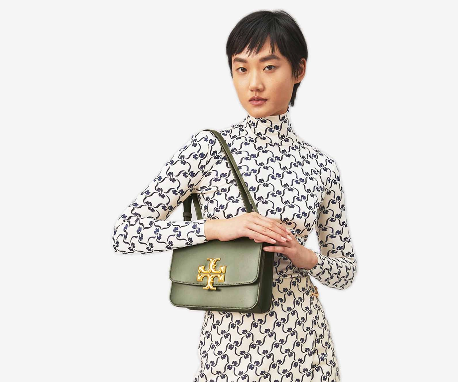 Tory Burch C Eleanor Convertible Shoulder Bag (Dark Ivy) Large