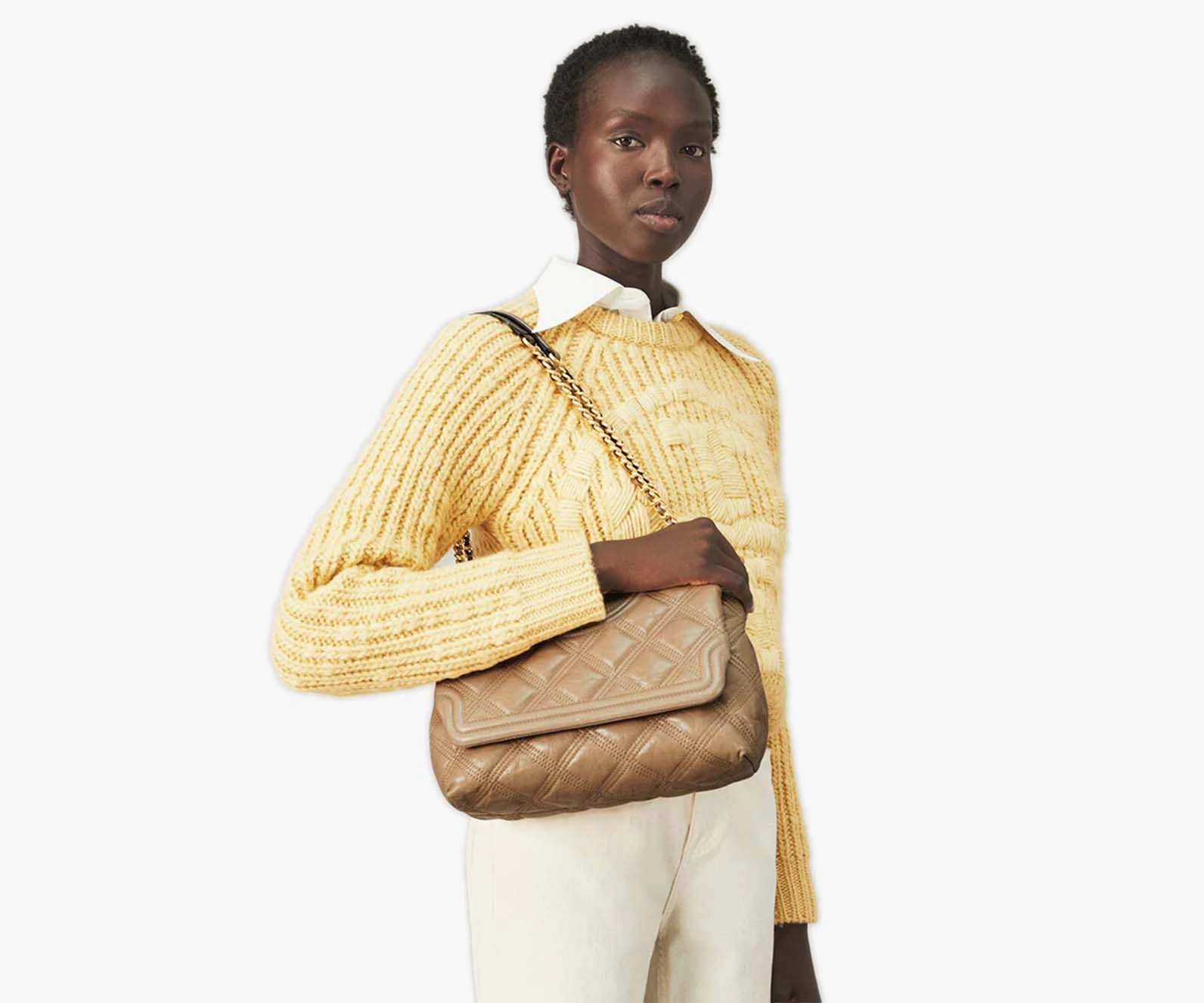 Tory Burch C Fleming Basket Weave Shoulder Bag