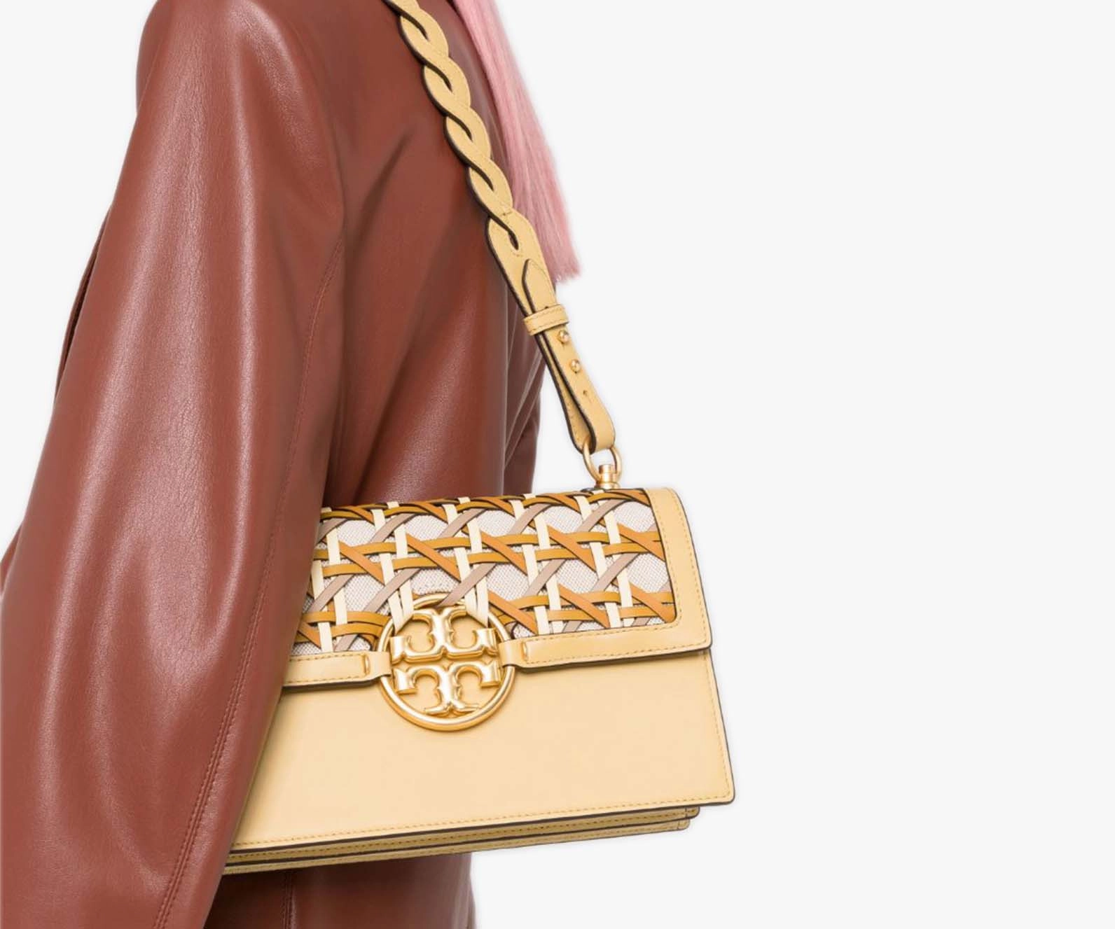 Tory Burch C Miller Basket Weave Shoulder Bag (Large)