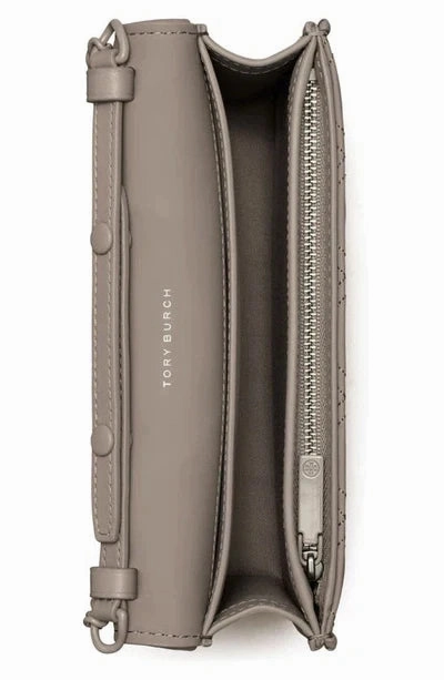Tory Burch Fleming Matte Chain Wallet Grey Heron