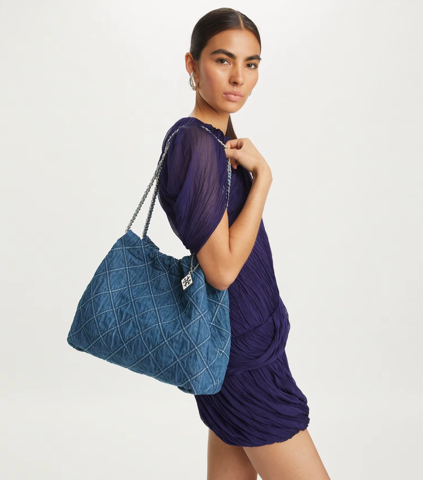 Tory Burch Fleming Soft Denim Hobo Bag