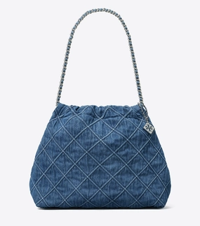 Tory Burch Fleming Soft Denim Hobo Bag