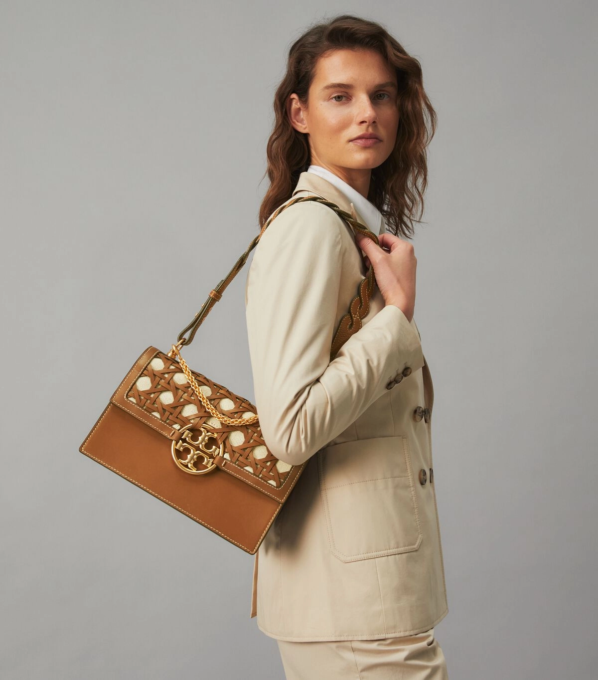 Tory burch Miller Basket-Weave Shoulder Bag Large