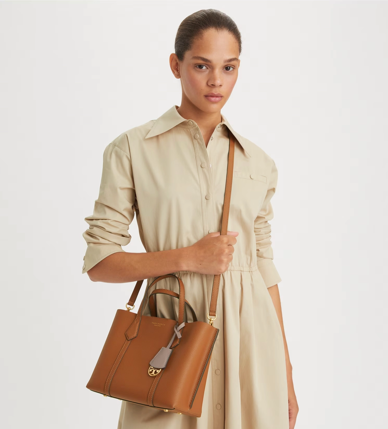Tory Burch Perry Embossed Triple-Compartment Tote Small