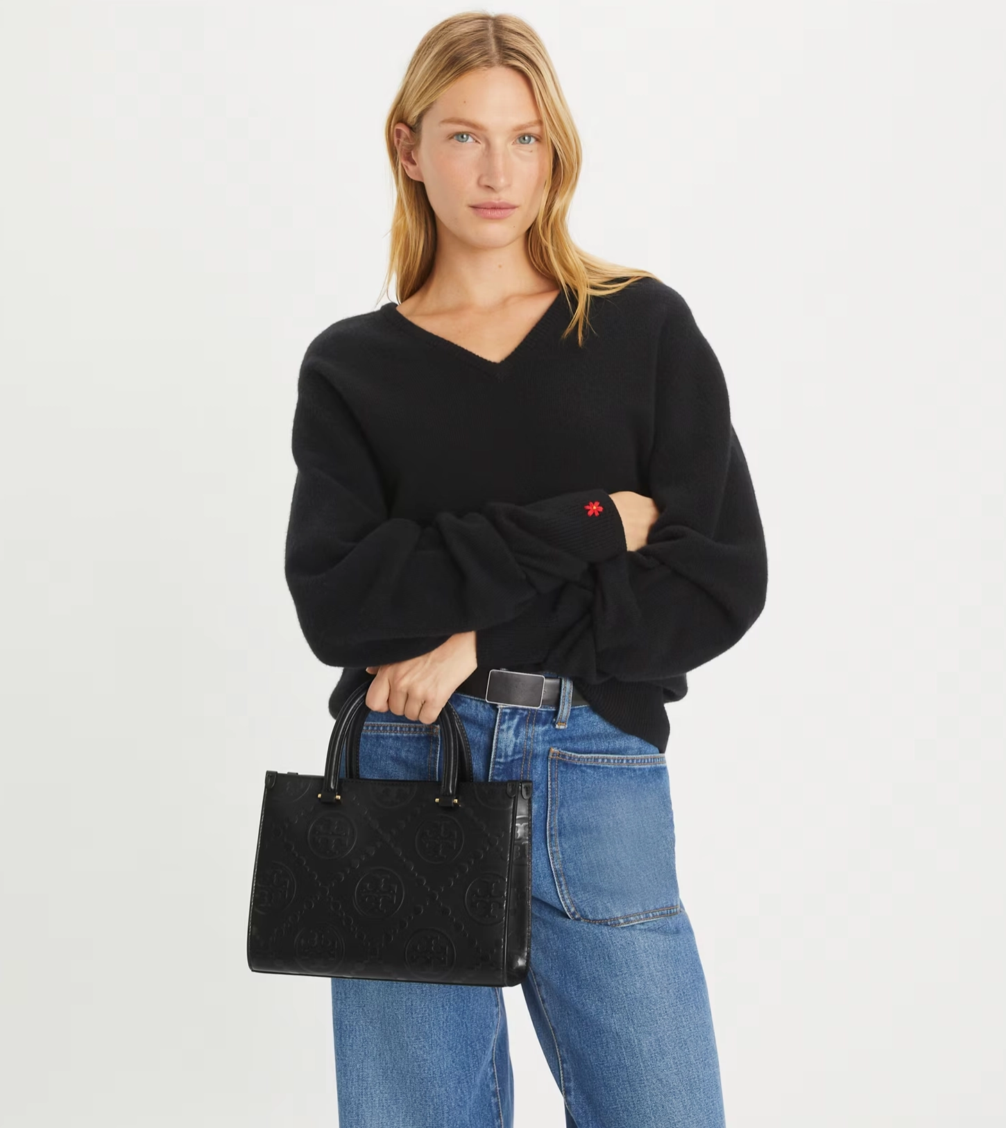 Tory Burch T Monogram Top Handle Embossed Tote