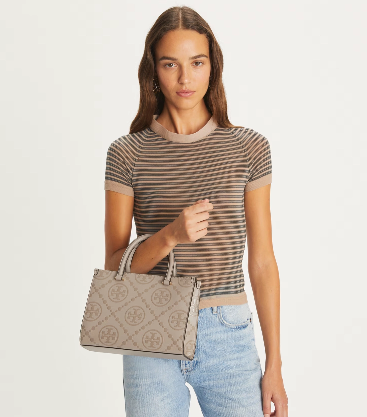 Tory Burch T Monogram Top Handle Embossed Tote