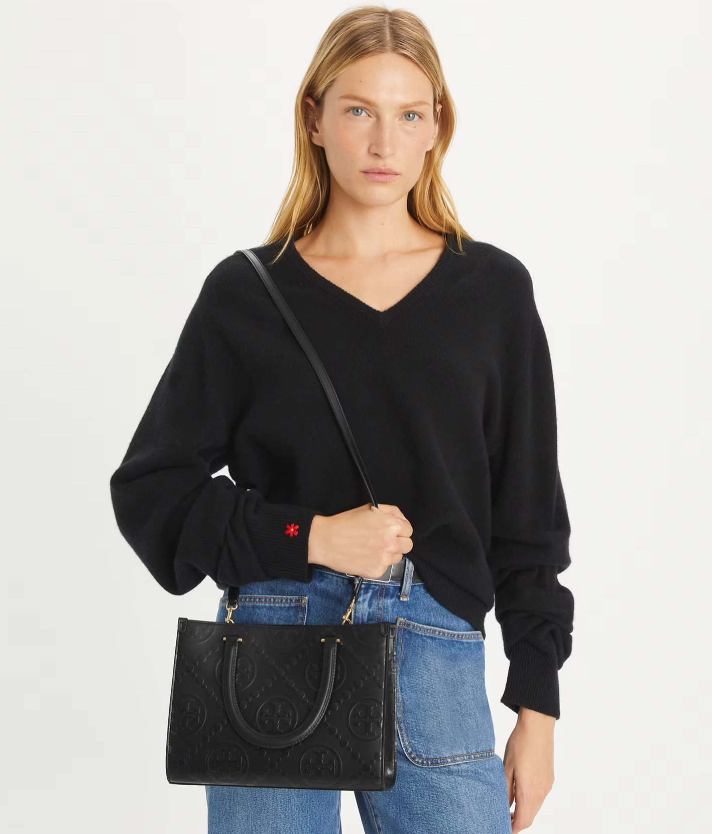 Tory Burch T Monogram Top Handle Embossed Tote