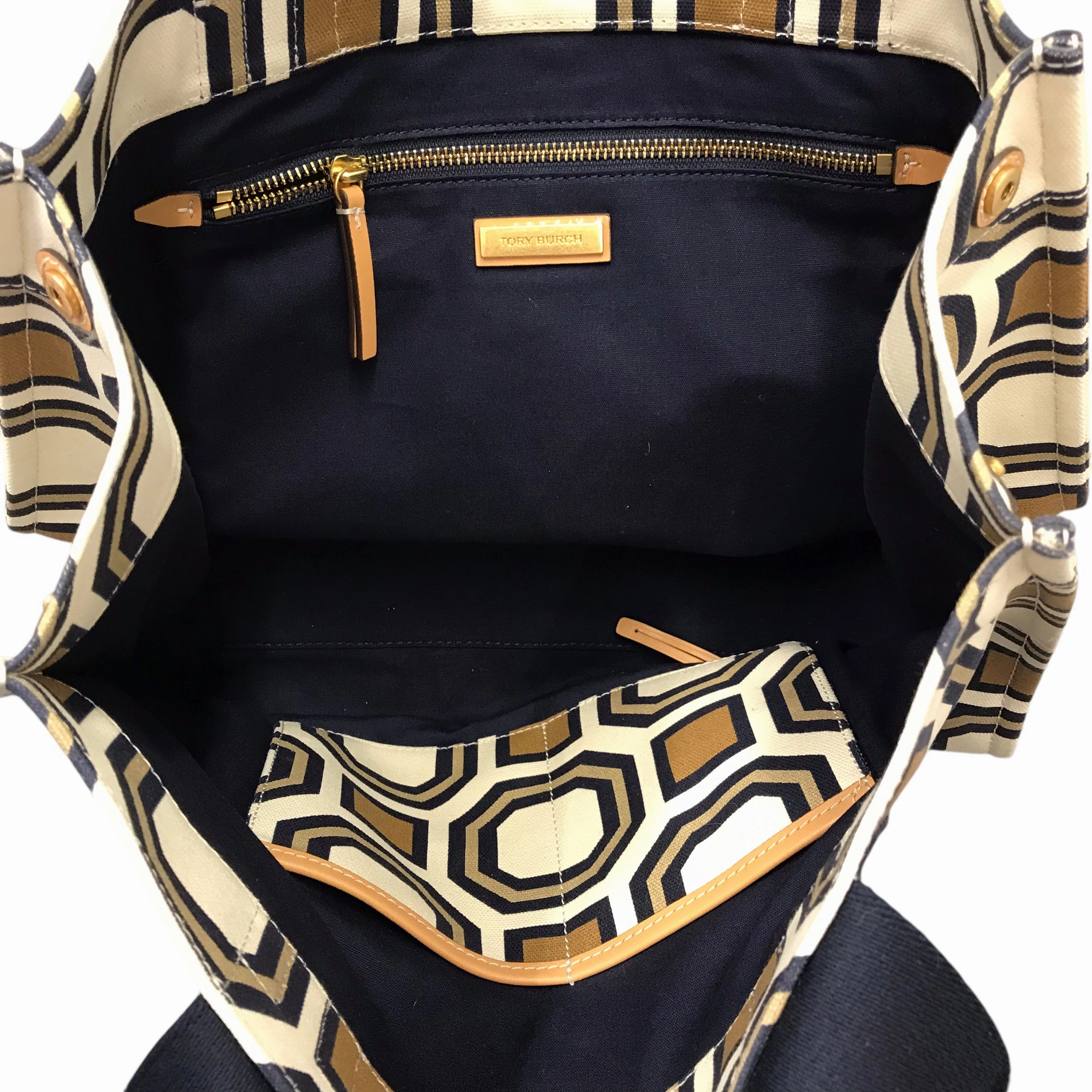Tote Designer By Tory Burch In Blue & Cream, Size:Large