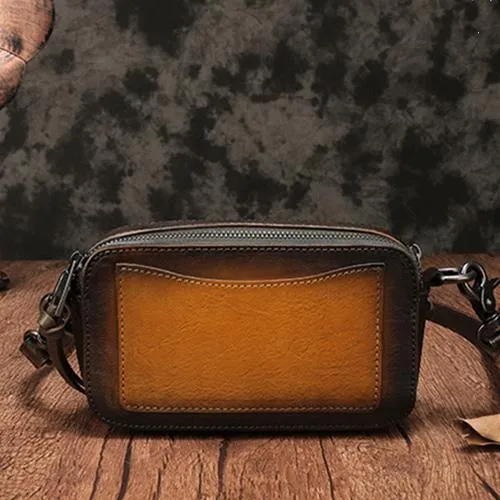 Vintage Red Leather Womens Clutch Side Purse Small Cube Shoulder Bag Leather Purse Crossbody Bags
