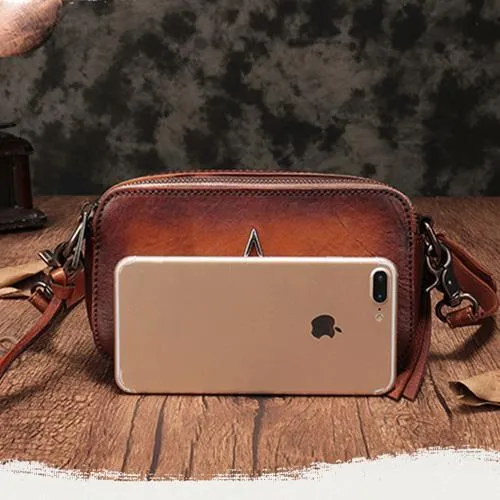Vintage Red Leather Womens Clutch Side Purse Small Cube Shoulder Bag Leather Purse Crossbody Bags