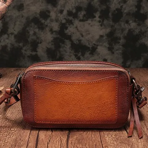 Vintage Red Leather Womens Clutch Side Purse Small Cube Shoulder Bag Leather Purse Crossbody Bags
