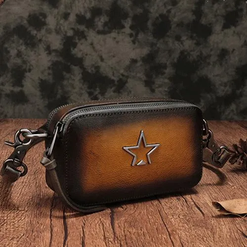 Vintage Red Leather Womens Clutch Side Purse Small Cube Shoulder Bag Leather Purse Crossbody Bags