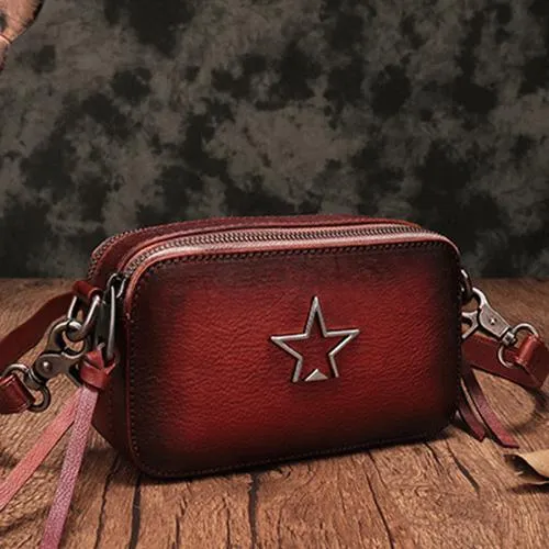 Vintage Red Leather Womens Clutch Side Purse Small Cube Shoulder Bag Leather Purse Crossbody Bags