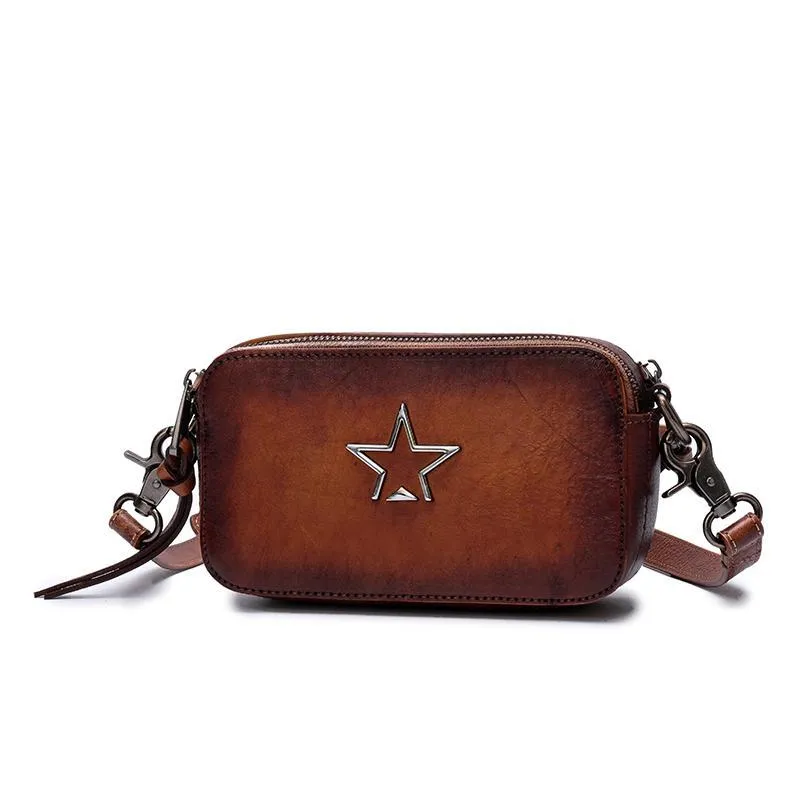 Vintage Red Leather Womens Clutch Side Purse Small Cube Shoulder Bag Leather Purse Crossbody Bags