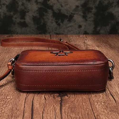 Vintage Red Leather Womens Clutch Side Purse Small Cube Shoulder Bag Leather Purse Crossbody Bags